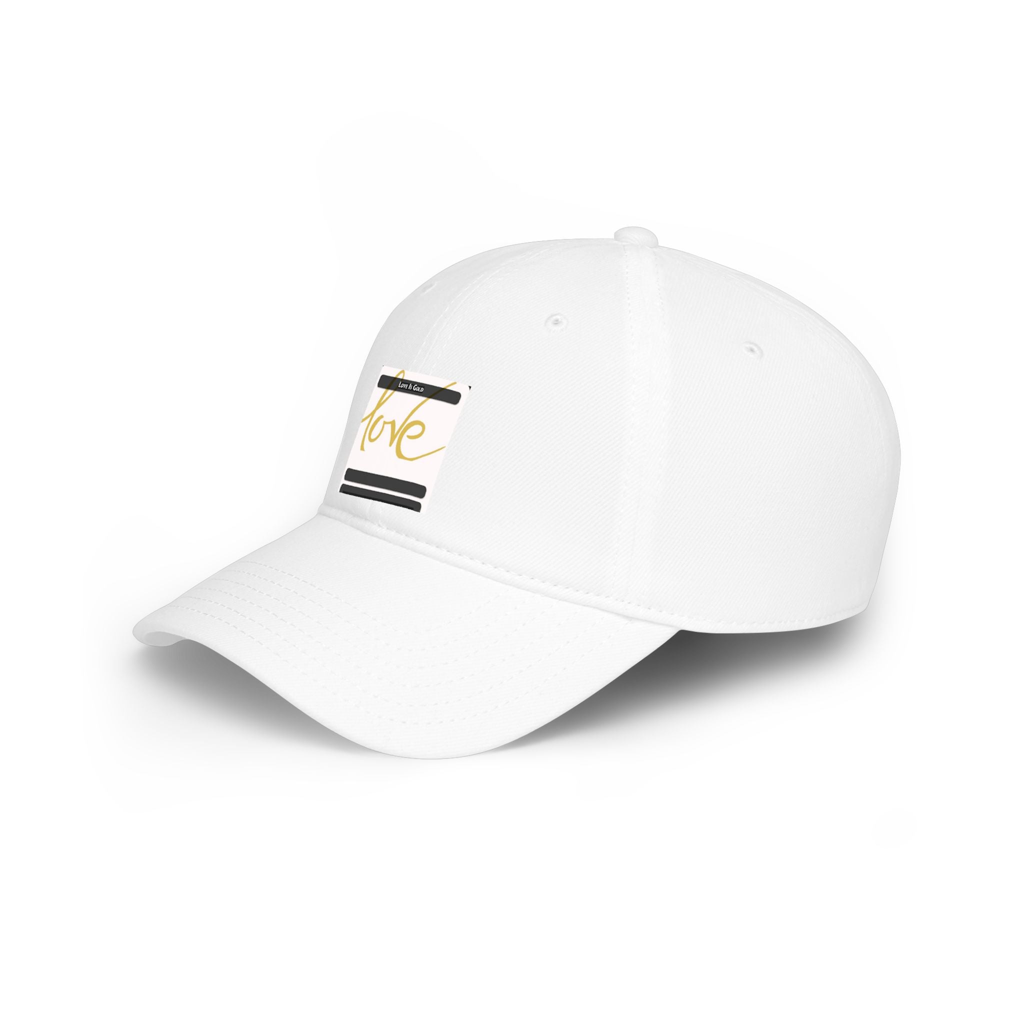 Love Script Low Profile Baseball Cap — Minimalist Gold & Black Accent Hat