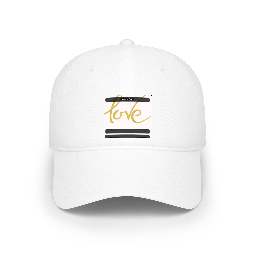 Love Script Low Profile Baseball Cap — Minimalist Gold & Black Accent Hat