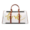 Love Is Gold Waterproof Travel Bag – Gold Script Weekender Duffle