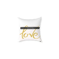Love Is Gold Square Throw Pillow — Elegant Script Accent for Valentine’s Day & Home Decor