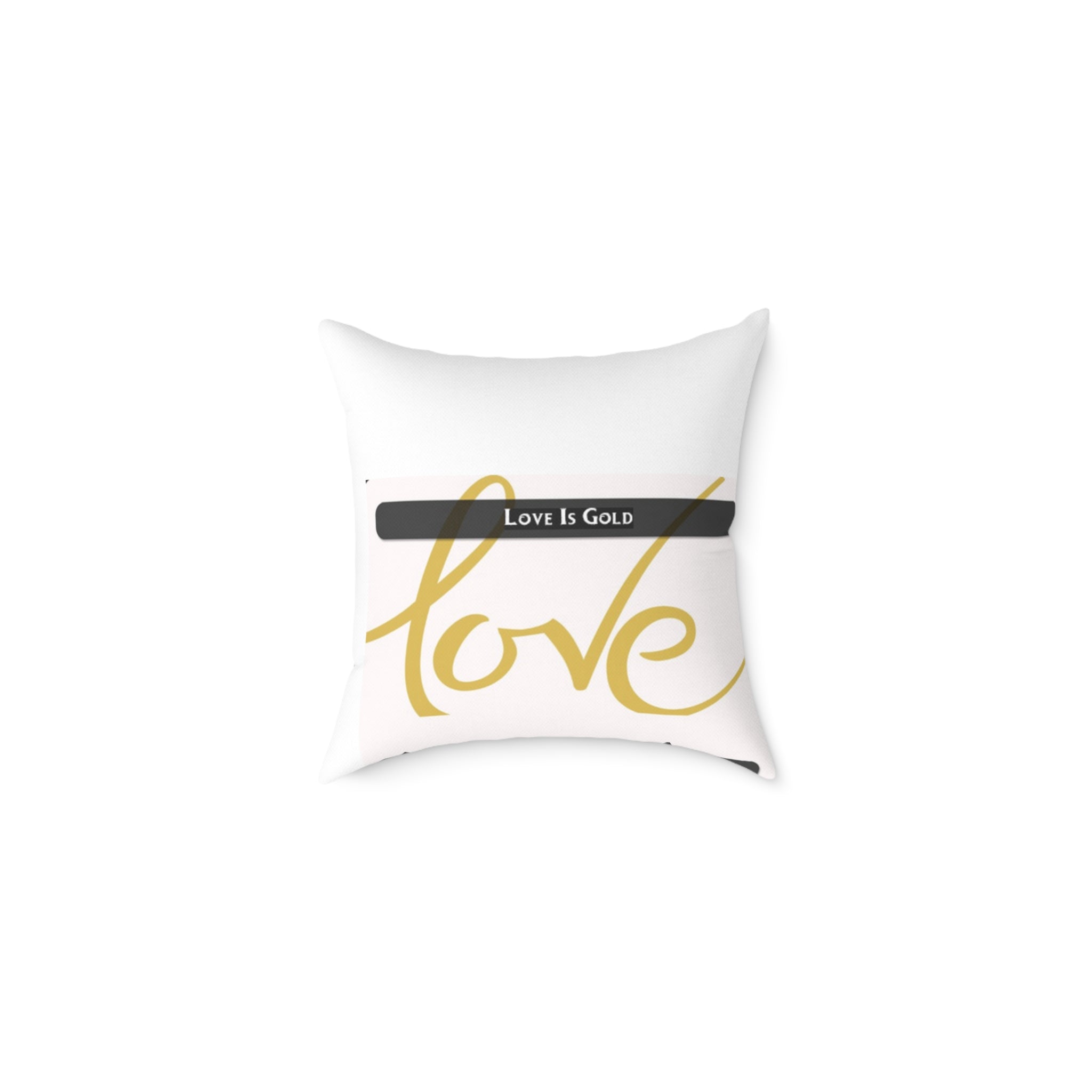 Love Is Gold Square Throw Pillow — Elegant Script Accent for Valentine’s Day & Home Decor
