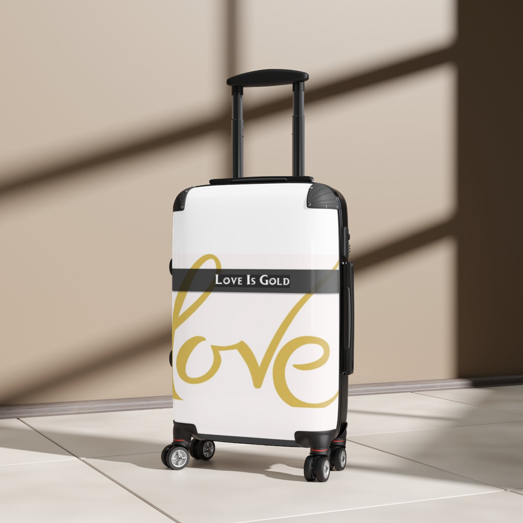Love Is Gold Carry-On Suitcase – White & Gold Romantic Travel Luggage
