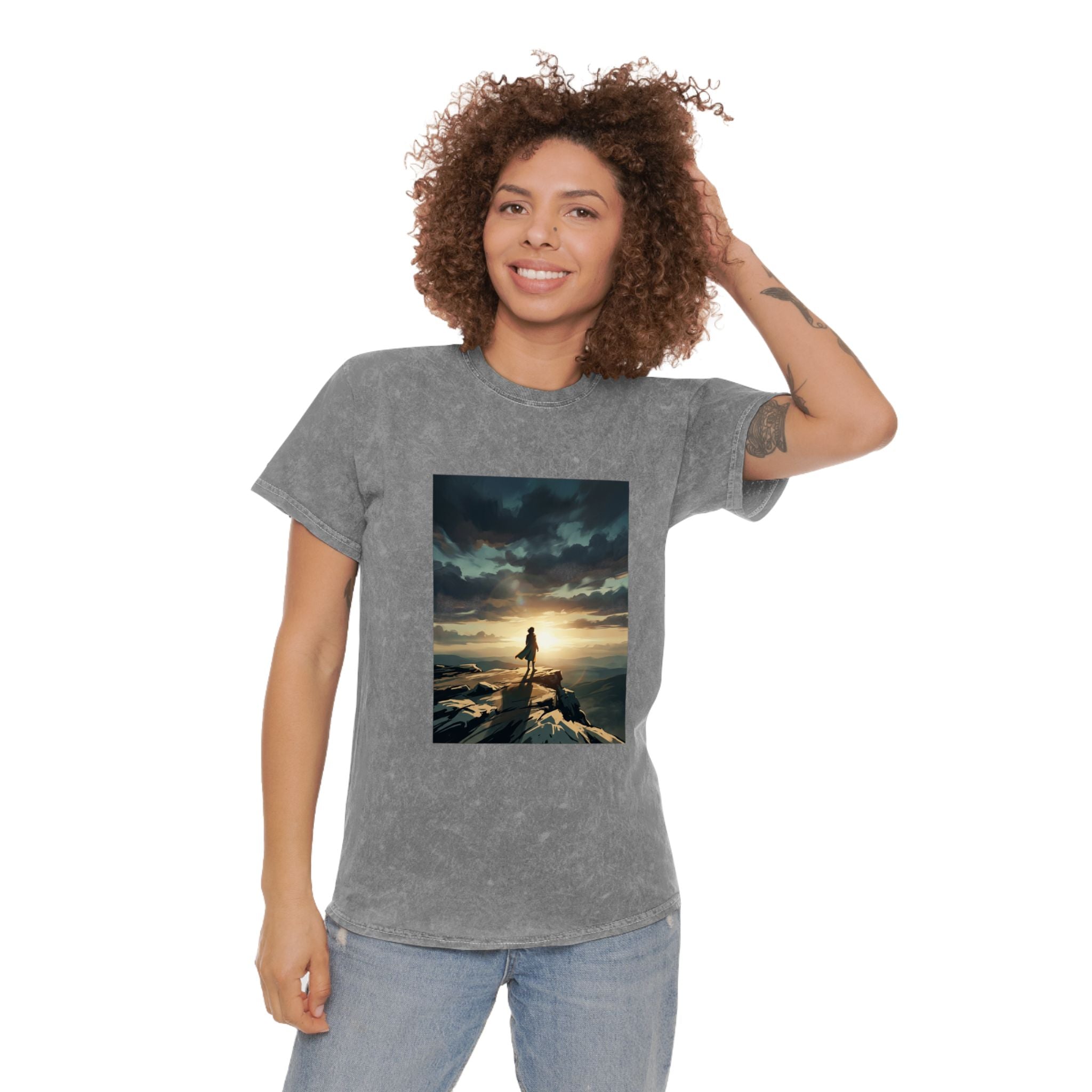 Believe Breathe Begin Mineral-Wash T-Shirt — Inspirational Sunrise Adventure Tee