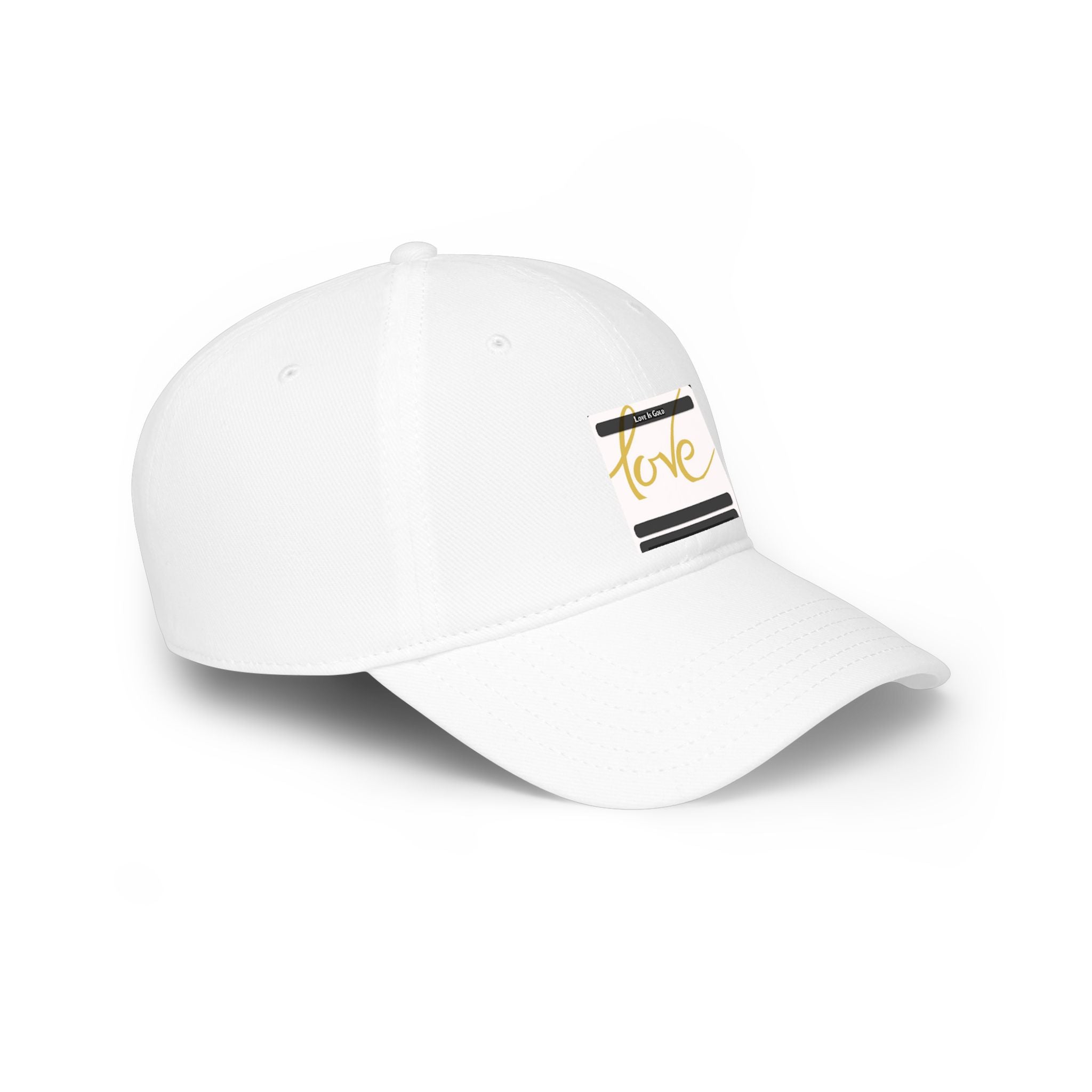 Love Script Low Profile Baseball Cap — Minimalist Gold & Black Accent Hat